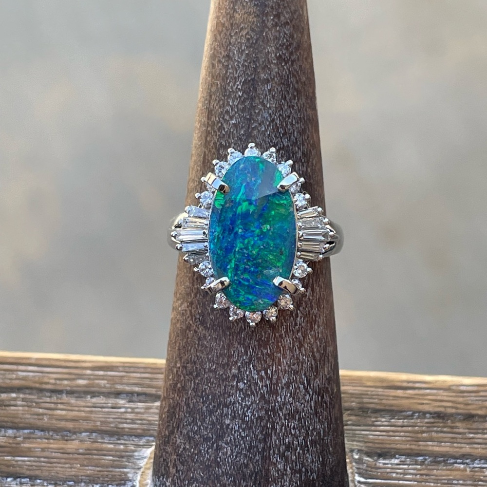 Australian Boulder Opal , platinum and diamond ring - Picture 7 of 13